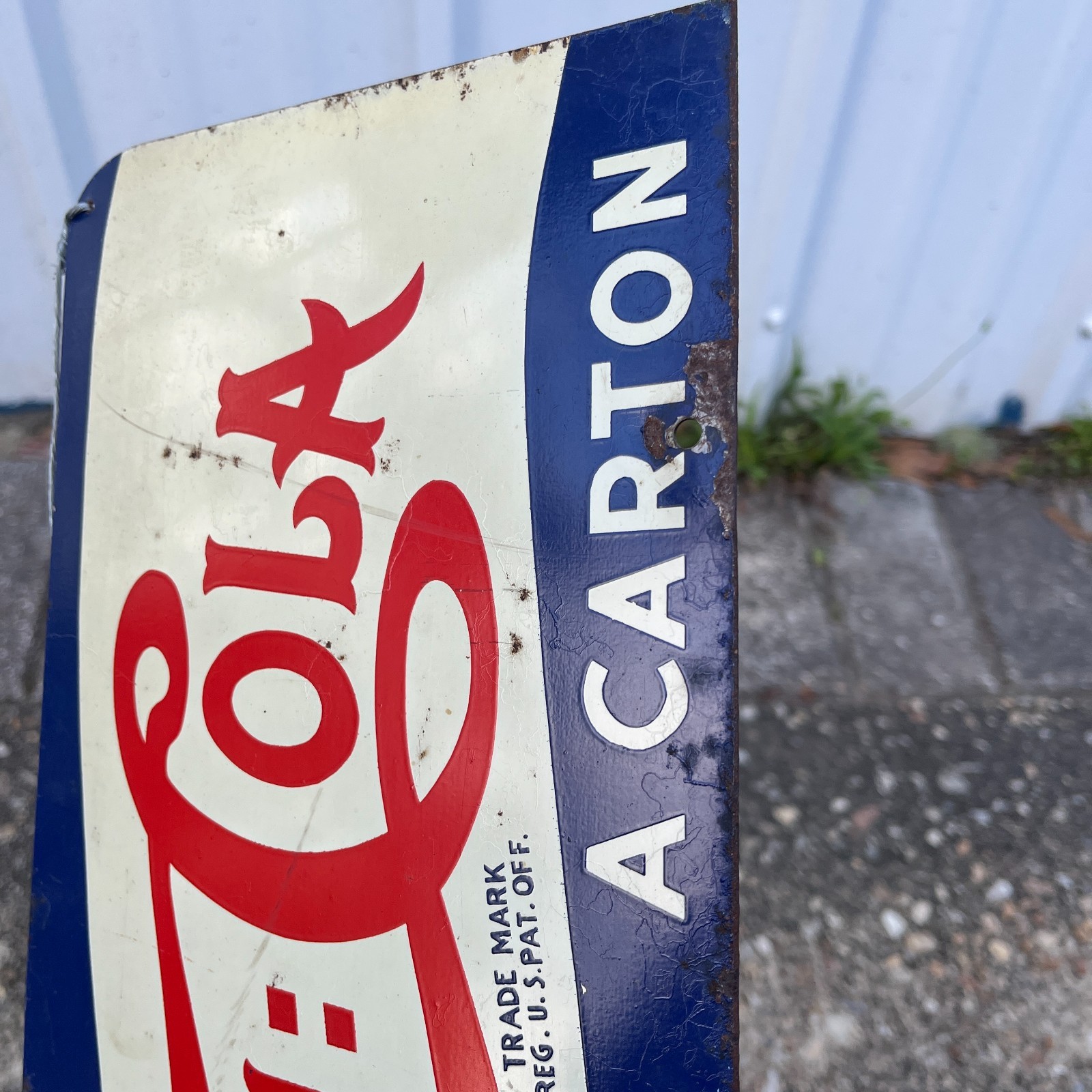 Original 1930's - 1940's Pepsi Cola Double Dot Metal Sign Double Sided