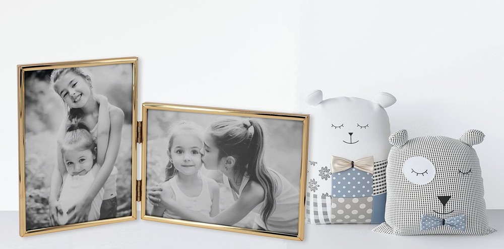 Vertical Horizontal Combo- Double 5 by 7 Inch Metal Folding Picture Frames-(1...