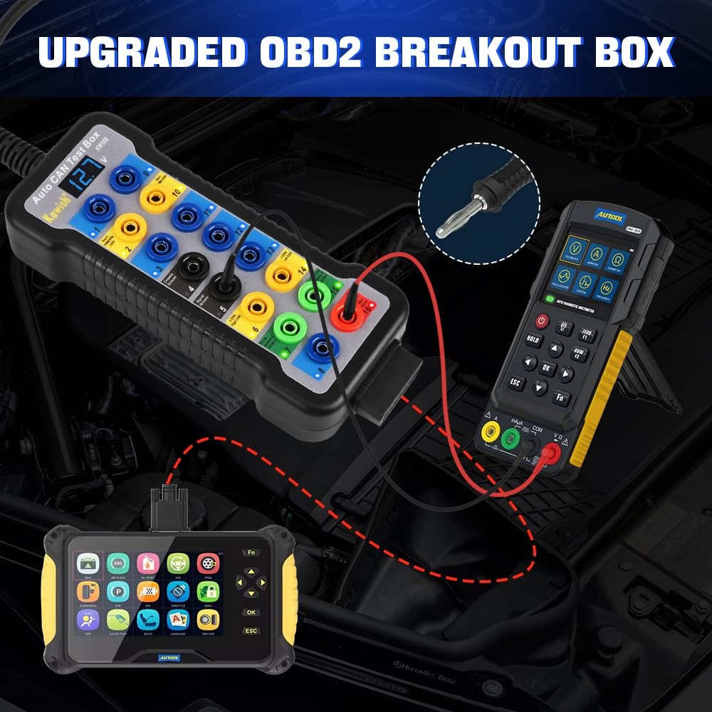 OBD2 Breakout Box 16-Pin CAN Bus Protocol Detector with LCD for ECU Testing