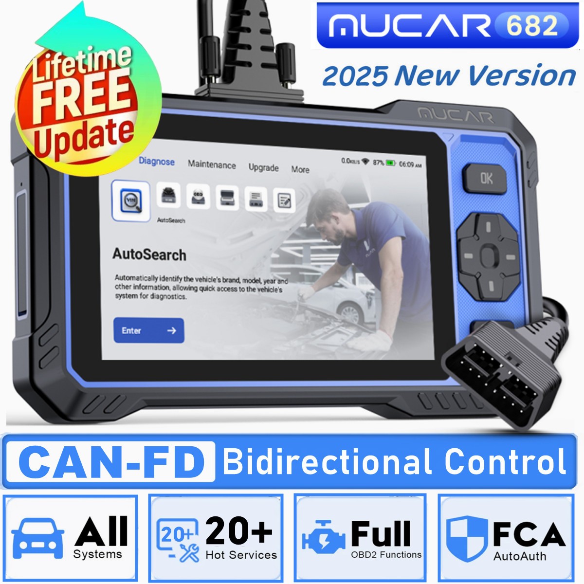 MUCAR 682 Bidirectional Full System OBD2 Scanner Car Diagnostic Tool FCA CAN FD