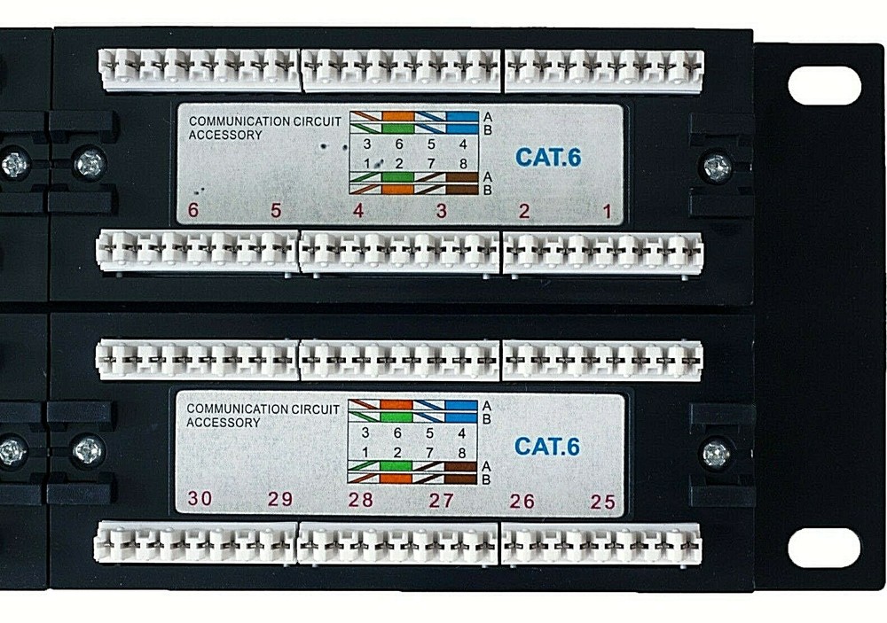 CAT6 48 Port Patch Panel w/ 2U Hinged Wall Bracket, Square Nuts, Tie Wraps