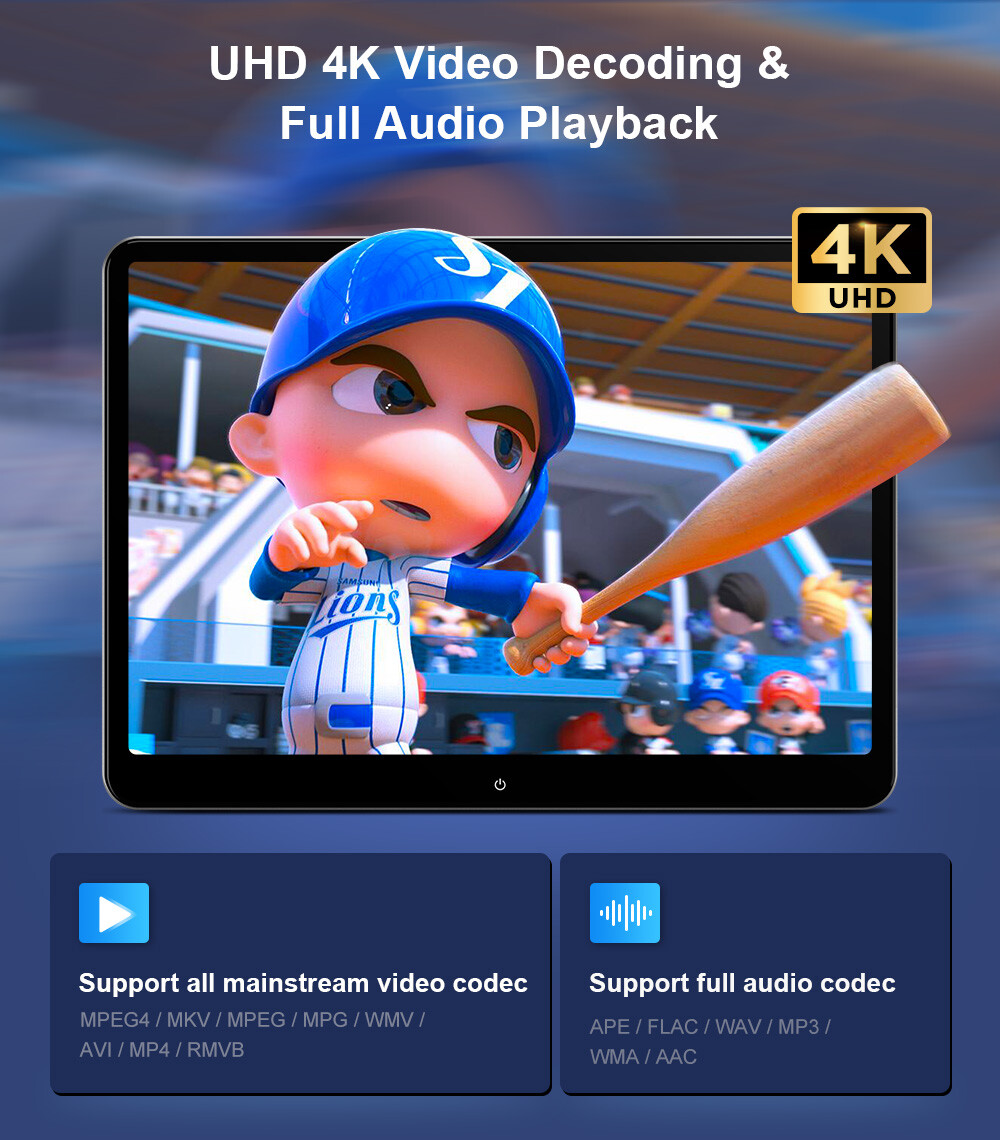 14" Android 64GB QHD Screen Car TV Backseat Headrest Monitor 4K WiFi +Headphones