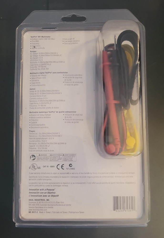 Ideal Test-Pro Contractor-Grade Multimeter 3 Phase Rotation True Rms Capacitance
