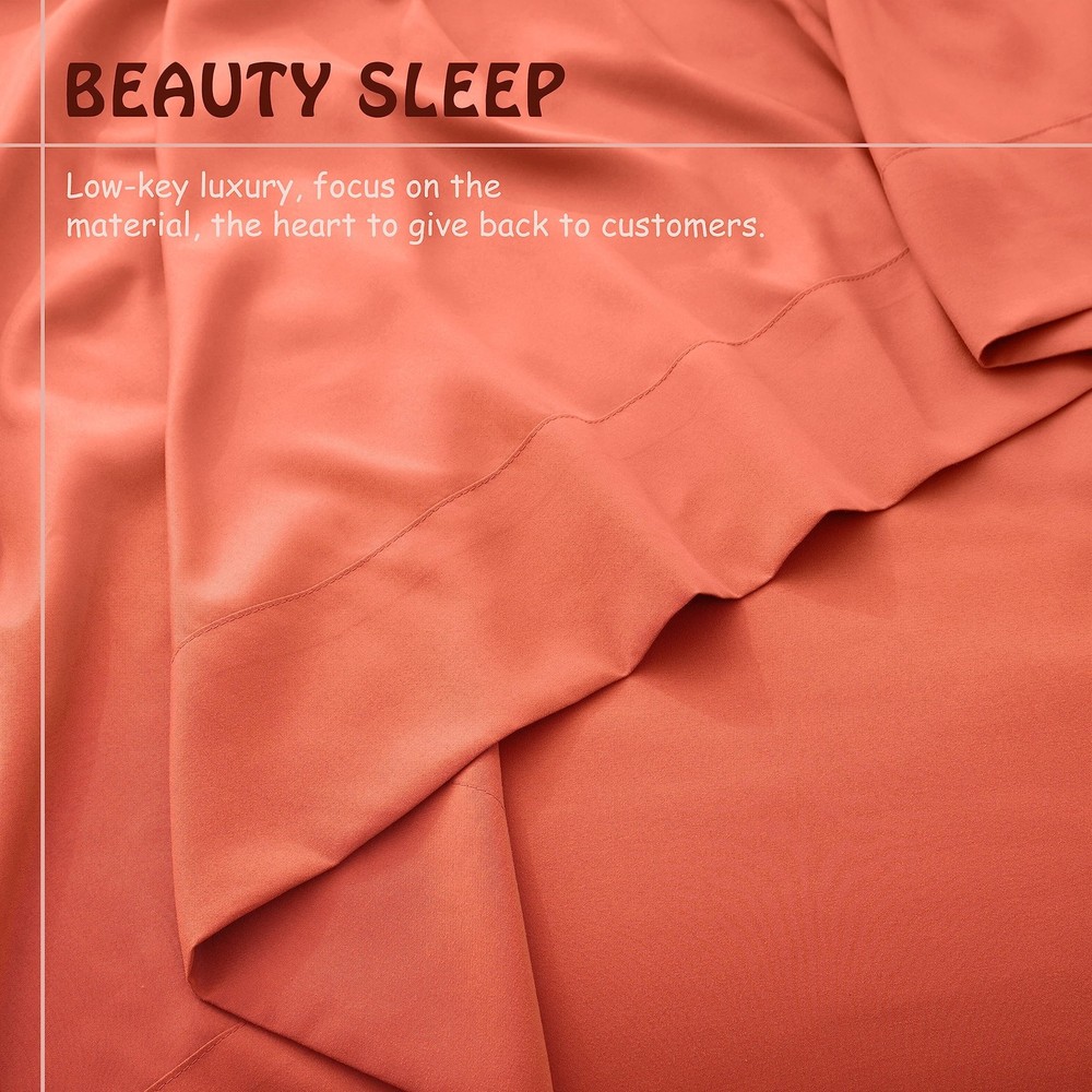 Full Size Bed Sheets Burnt Orange Sheet Set - 1800 Thread Count Sheets, 4 Pie...