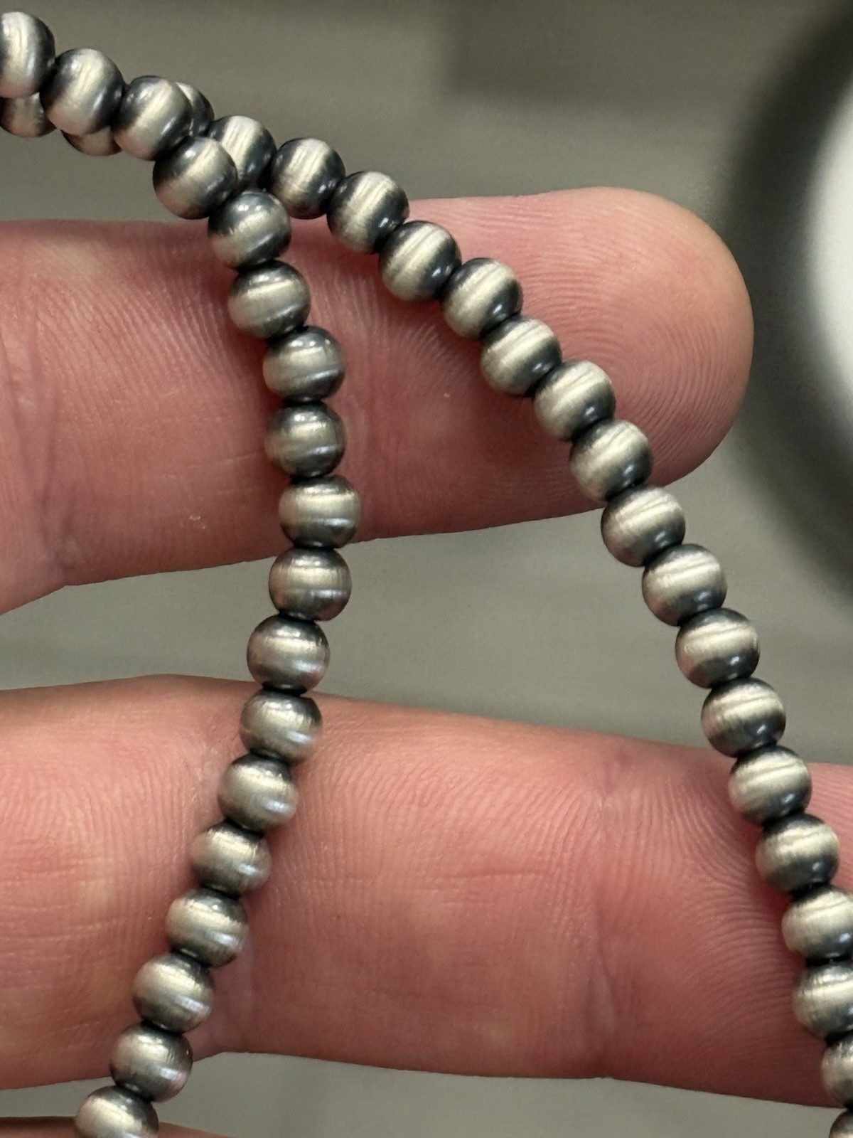 STERLING SILVER 5mm 18” Plus 2” EXT NAVAJO PEARL OXIDIZED BEADED NECKLACE .925