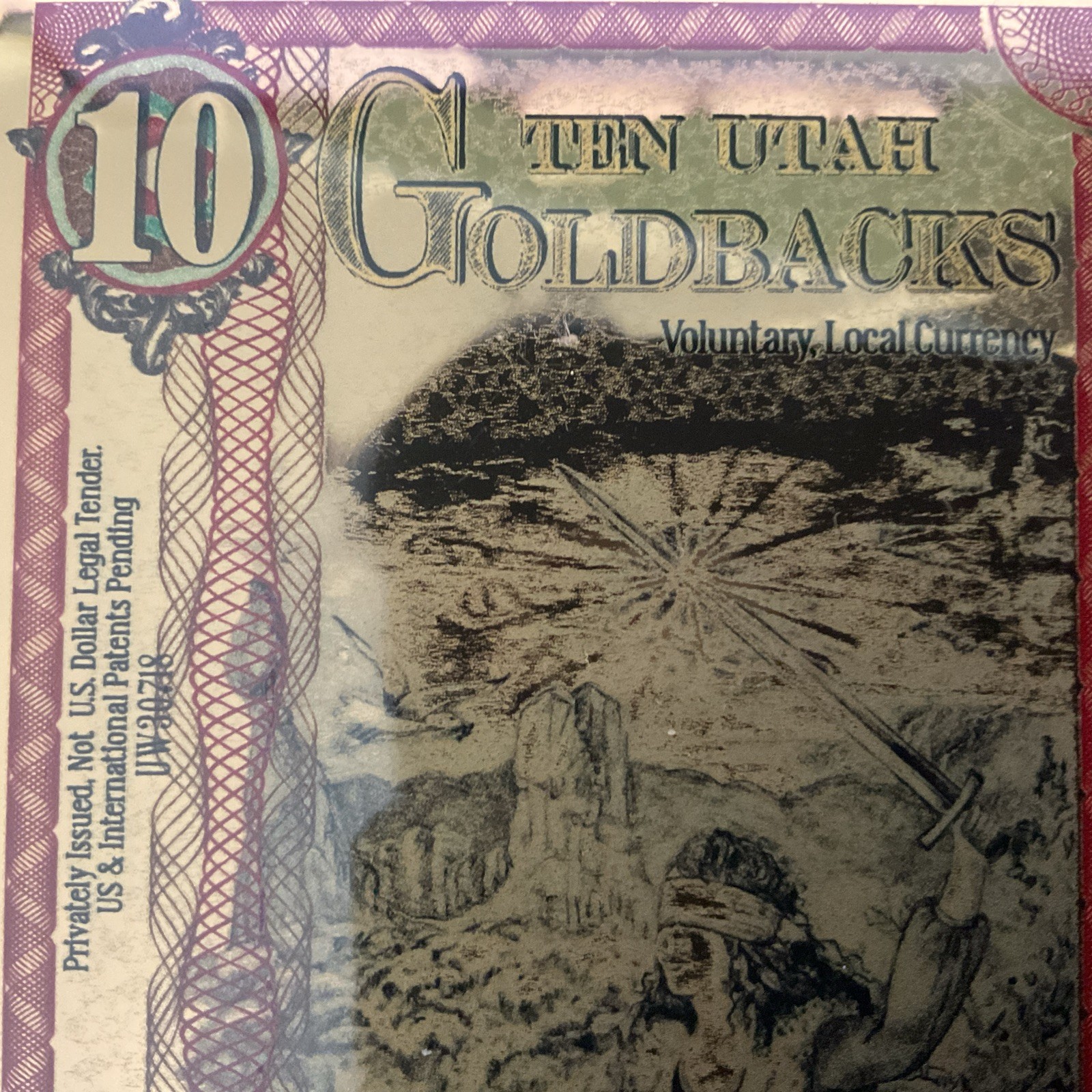 2020 Utah 10 Goldback 24K Gold Back Foil Note Currency 1/100th Oz