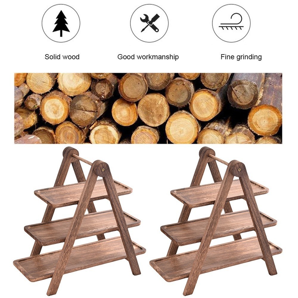 2Pcs Wooden Serving Platter Food Storage Shelf Multi-Function for Home Kitchen