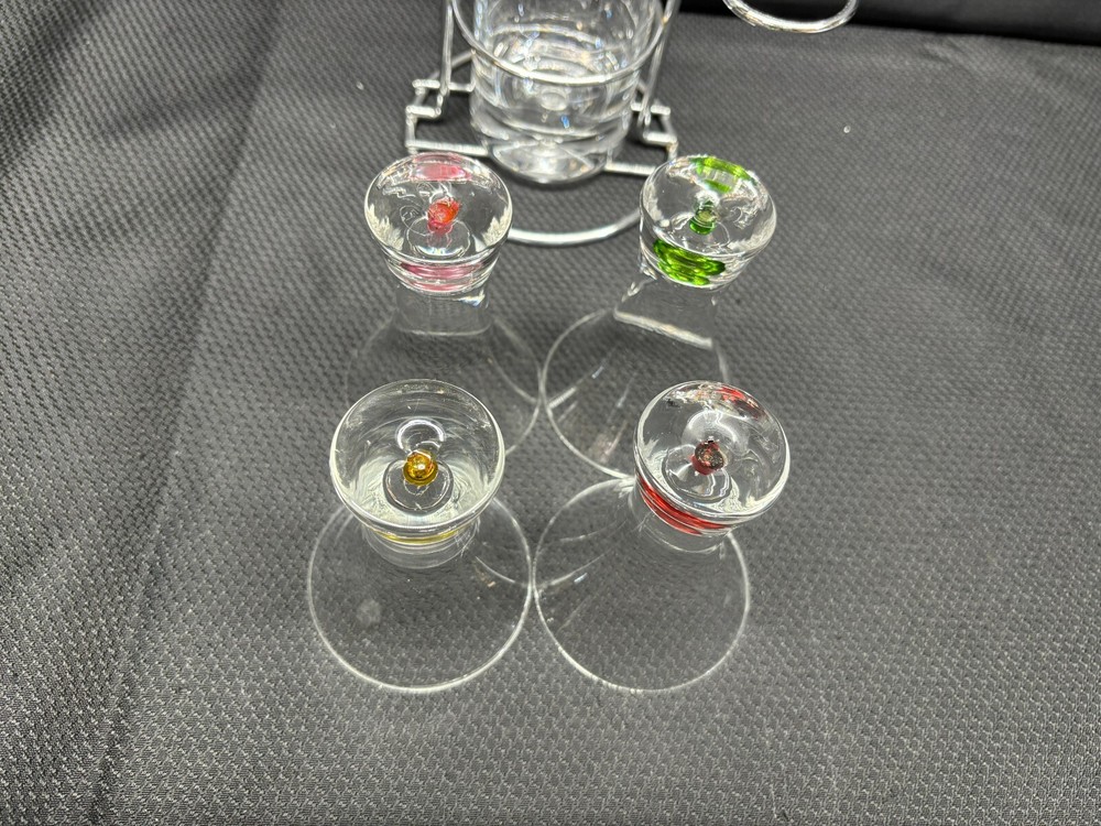 Circleware "BUBBLE" Barware ~ (4) Cordial Glasses w/ Pitcher and Rack