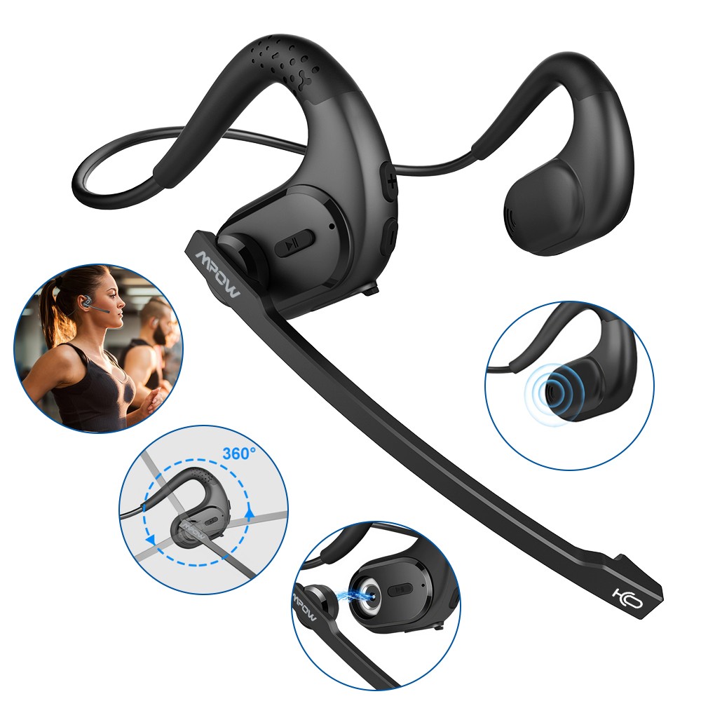 Mpow Bluetooth Headset Open Ear Headphones with Removable Noise Cancelling Mic
