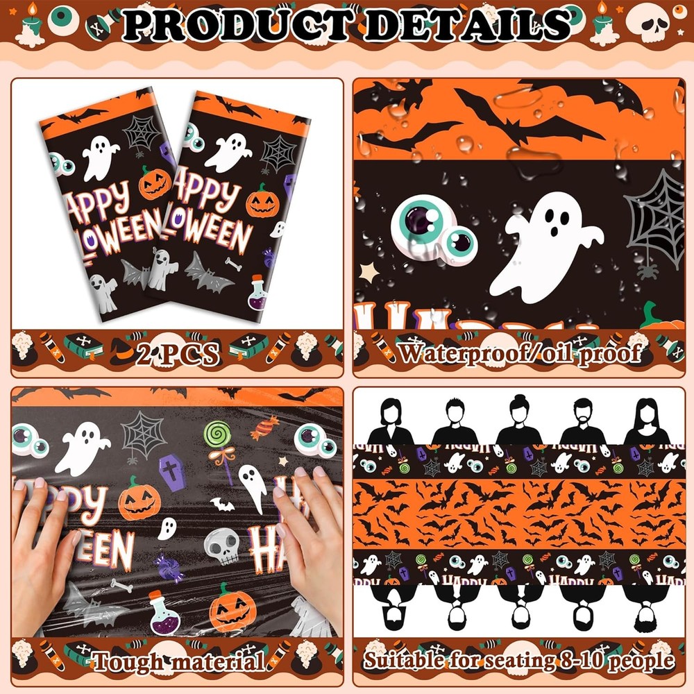 OHOME Halloween Decorations - 2 Pack Plastic Tablecloth for Black