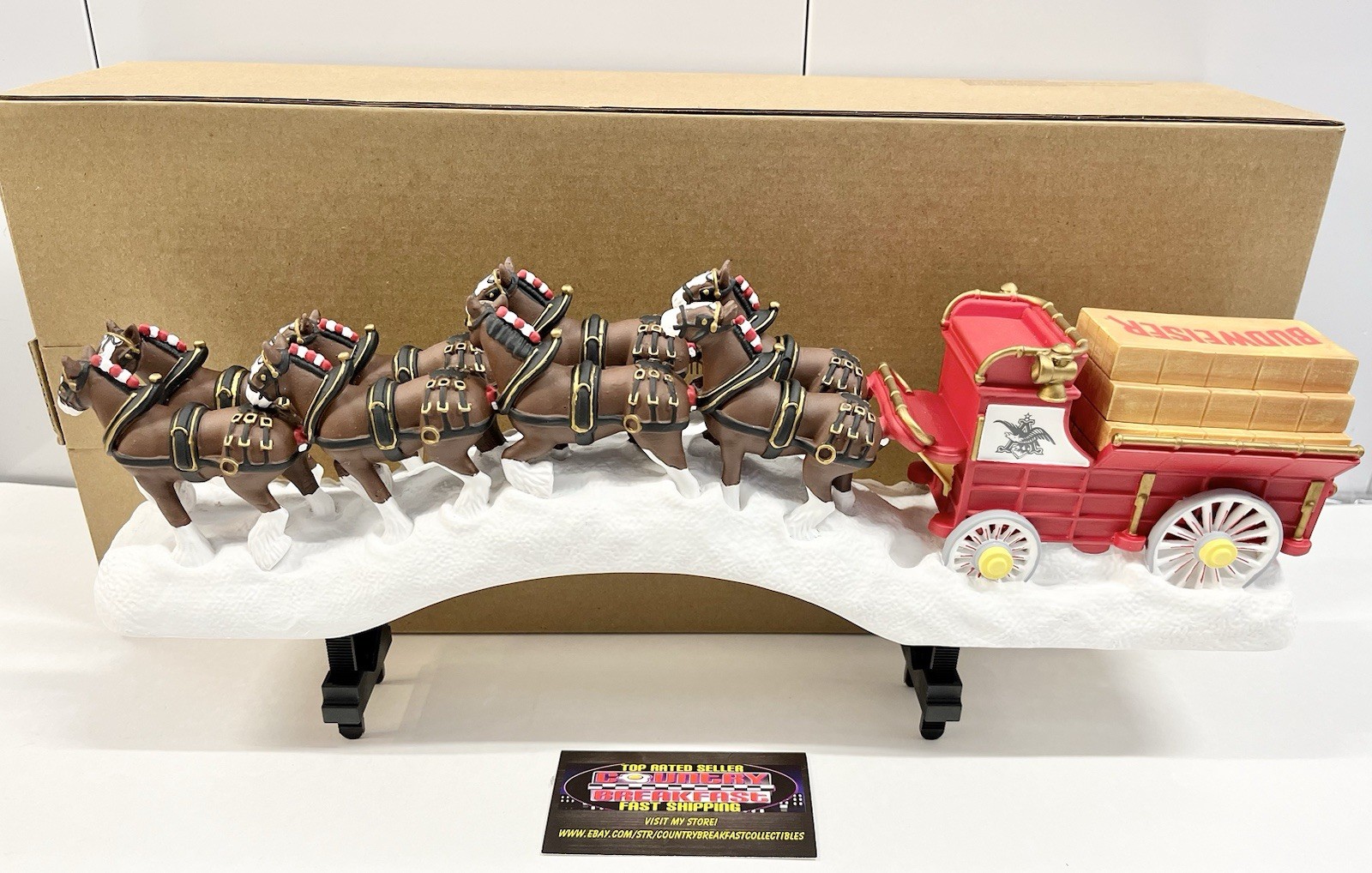 Budweiser Clydesdale Horses Wagon Sleigh Statue Cooler Door Handle BNIB RARE!