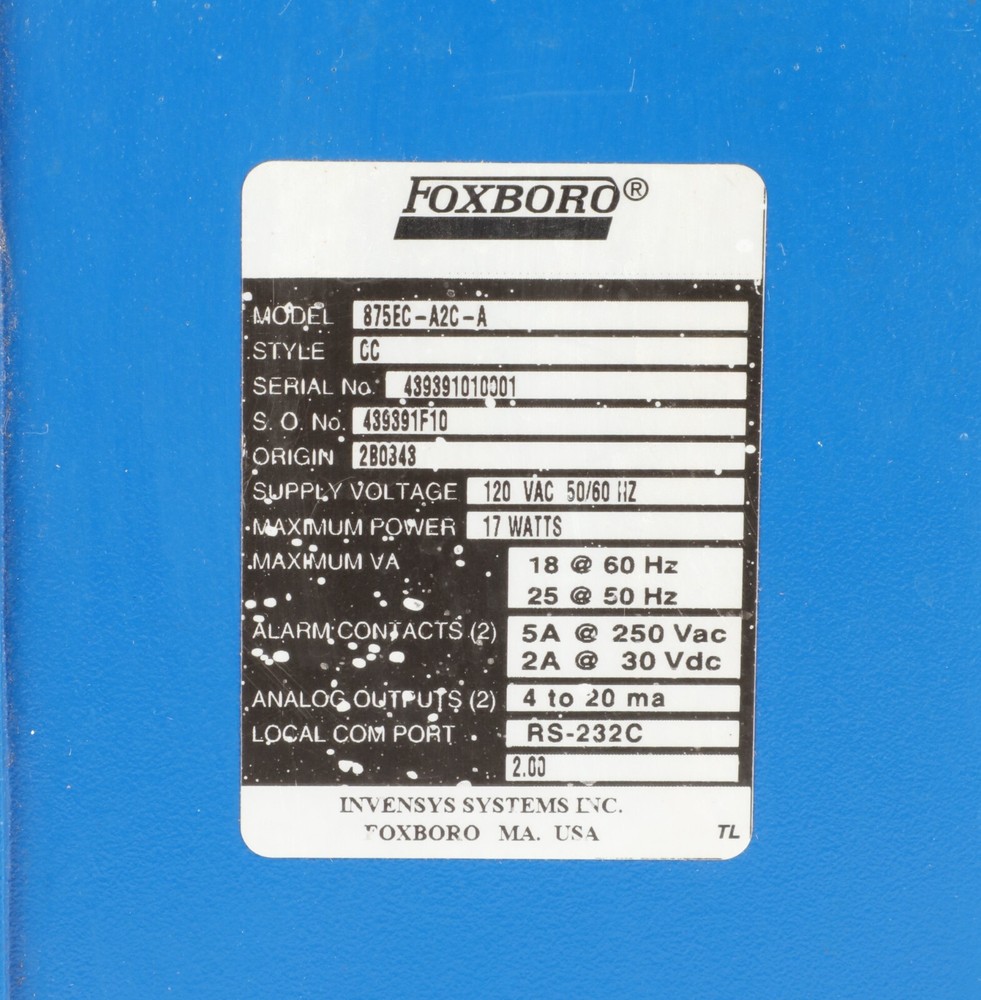 Foxboro Communicator 875EC-A2C-A Electrodeless Conductivity Analyzer, 0-50ms/cm