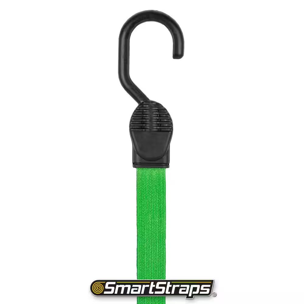 24 In. Green Flat Strap Bungee Cord with Hooks - 2 Pack