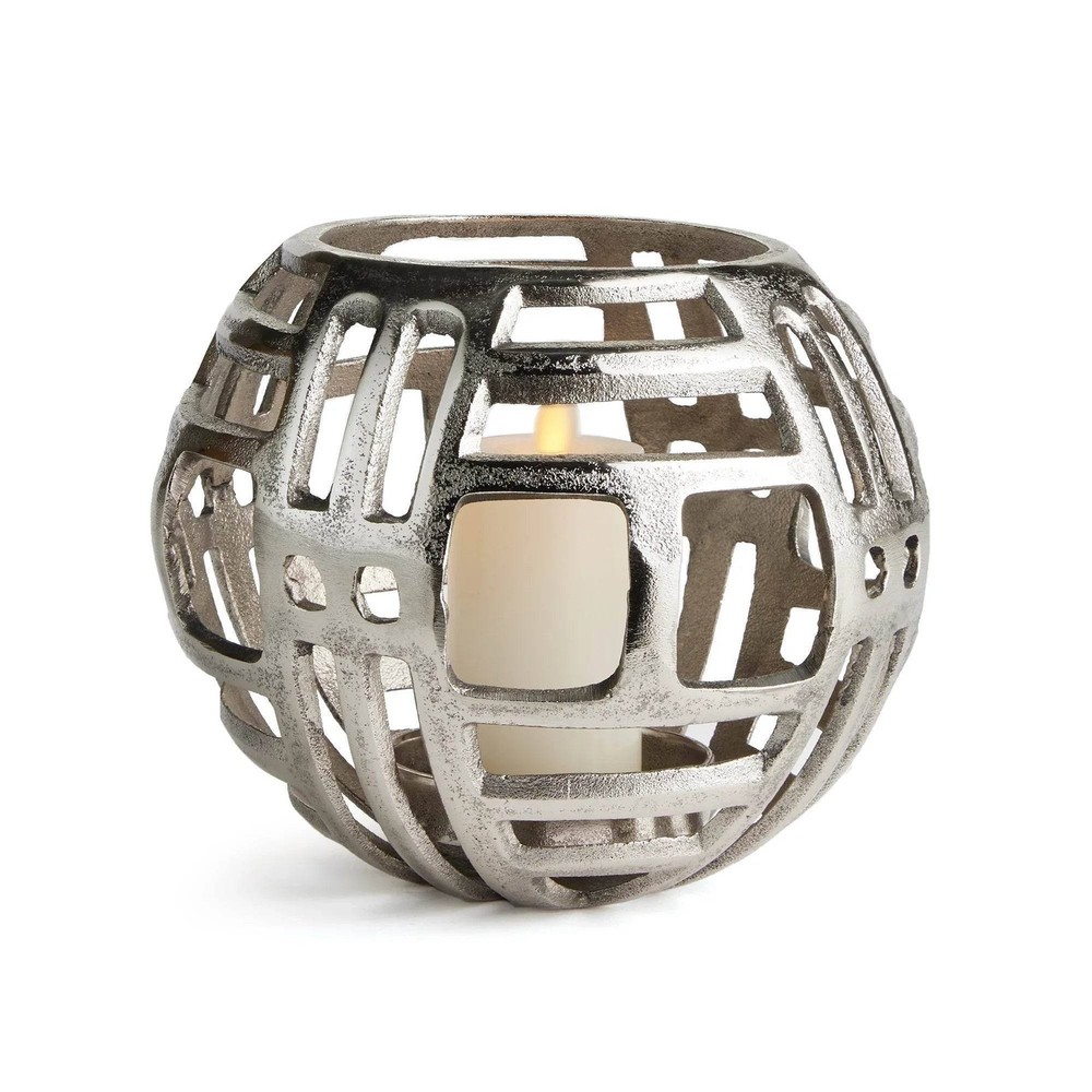 Modern Industrial Silver Hurricane Candle Holder - Medium
