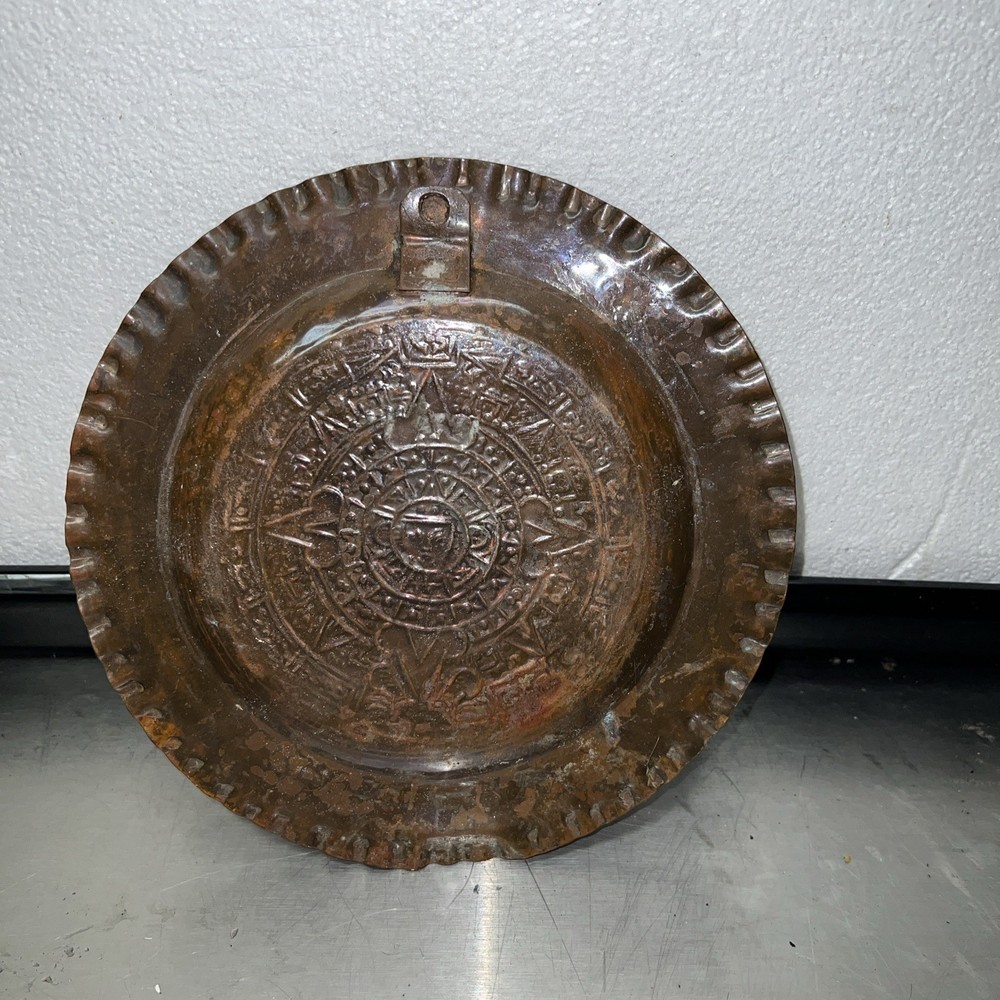 vintage copper aztec design wall hanging plate