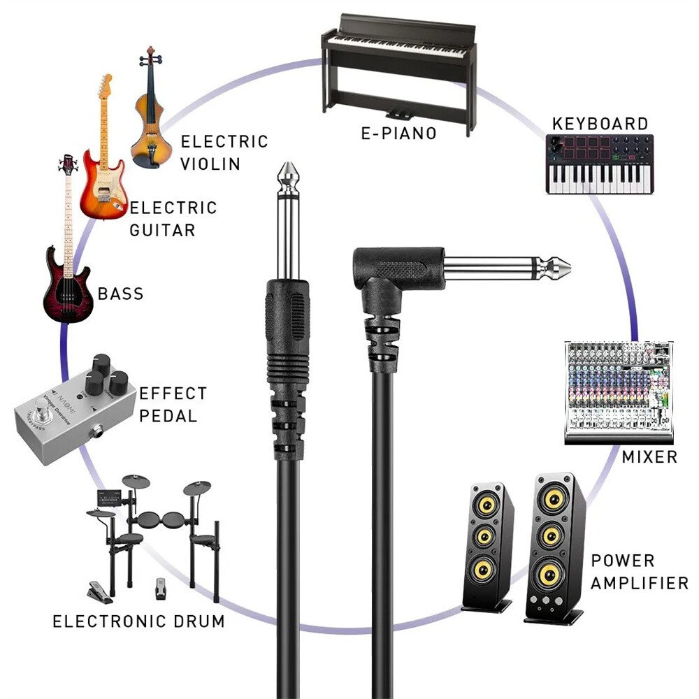 10FT Electric Patch Cord Guitar Amplifier Amp Cable Right Angle 90 Degree