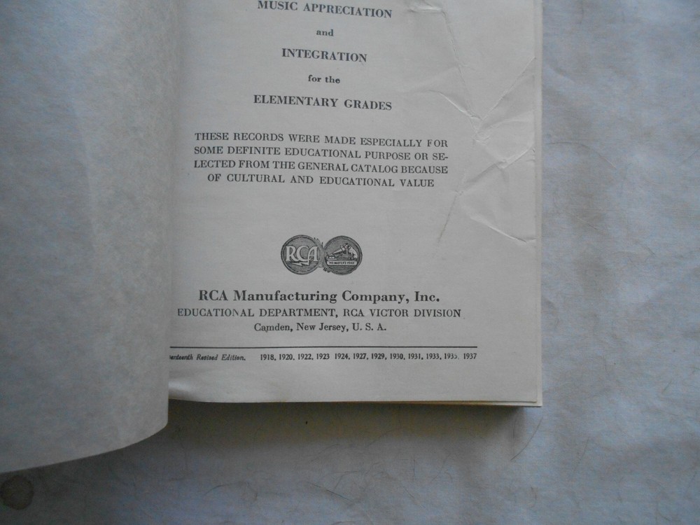 RCA VICTOR RECORDS CATALOG for Elementary Schools 1937
