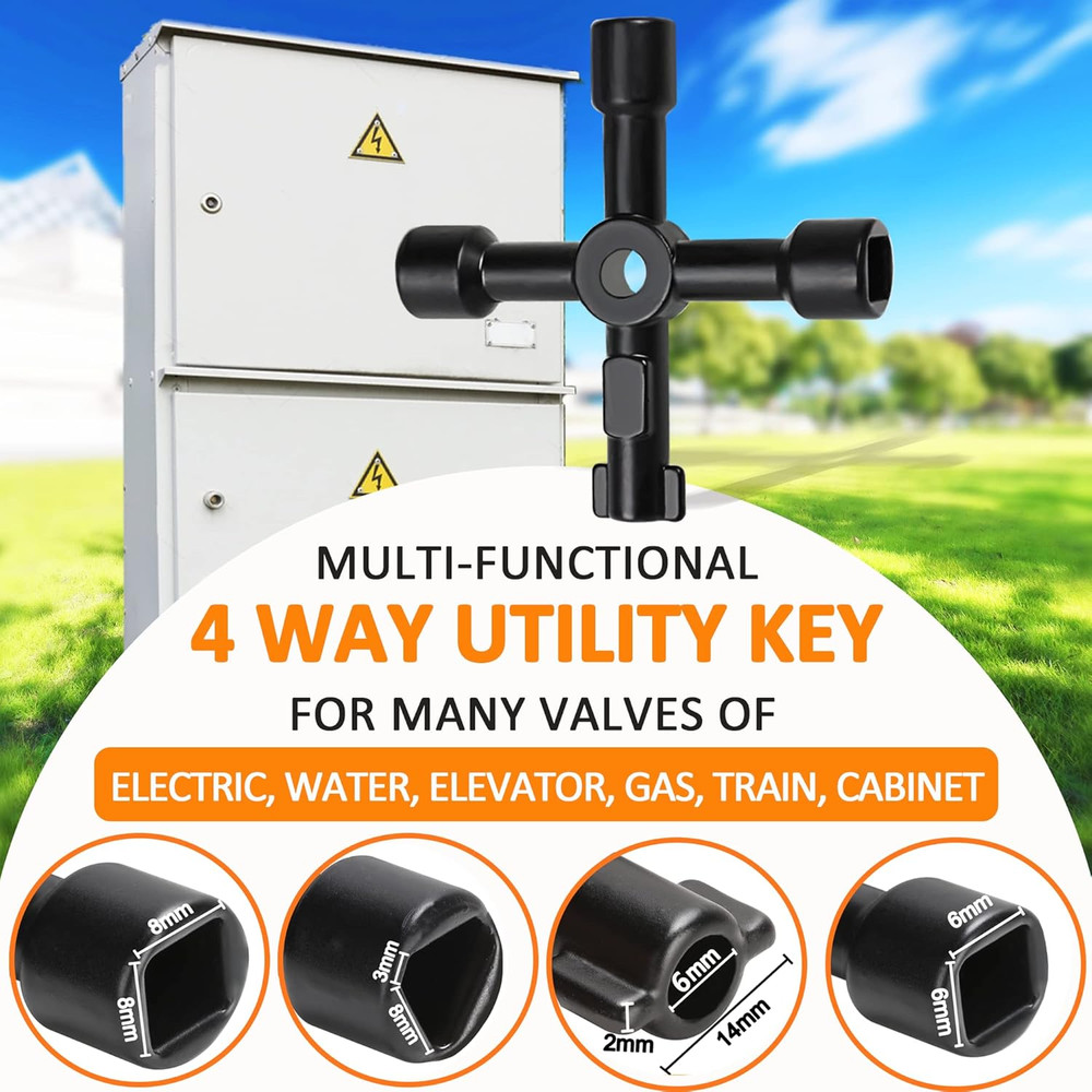 37 Inch Water Meter Key, Adjustable Length, 4-Way Multi-Functional Utility Key,