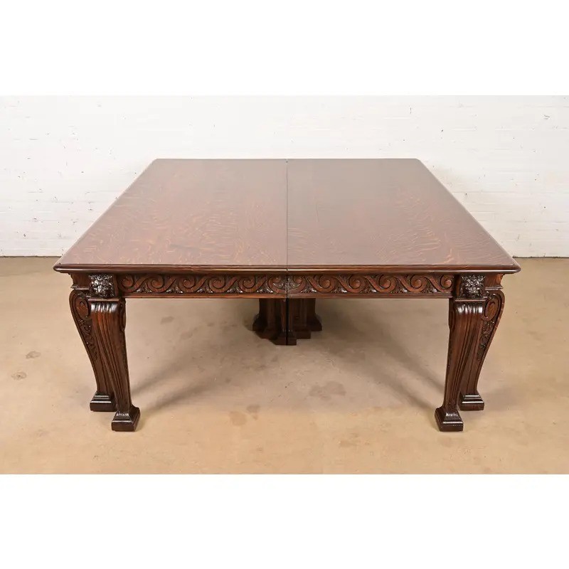 R. J. Horner Style Victorian Carved Oak Extension Dining Table, Newly Refinished