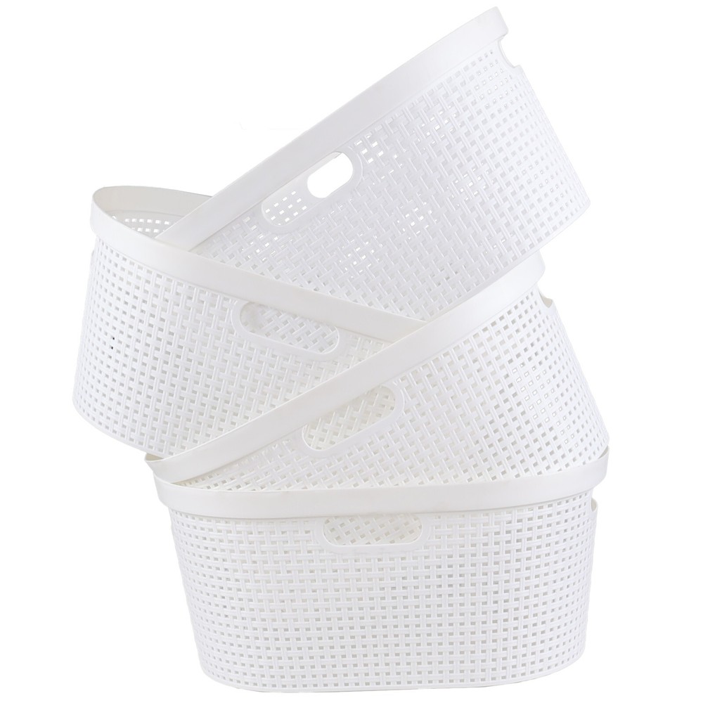 4 Pack Large Laundry Baskets, Plastic Hamper Laundry Basket, 40L, White