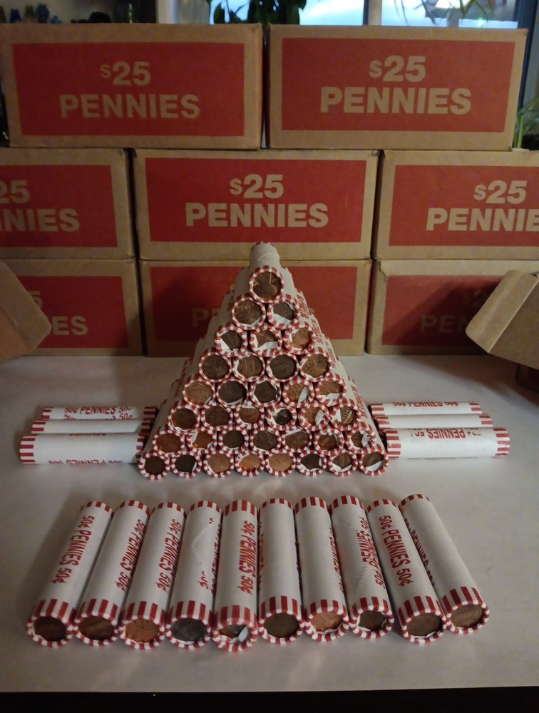 5 Unsearched Bank Wrapped Pennie Rolls from Sealed Box Possible Wheats & Errors