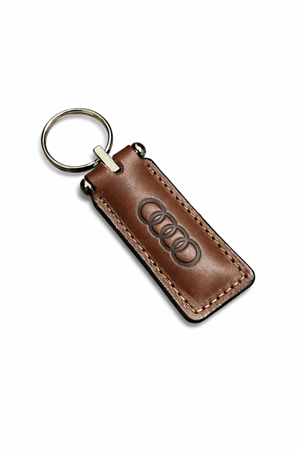 Leather Keychain Brown Aftermarket Key Ring Compatible with Audi Style Keys