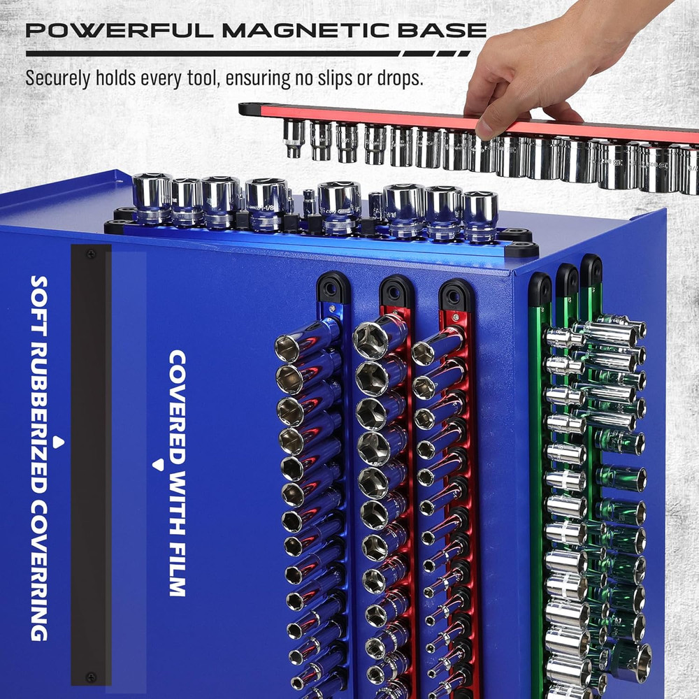 Magnetic Socket Holder Organizer Set: 9-Piece Detachable 1/4, 3/8, 1/2 Socket