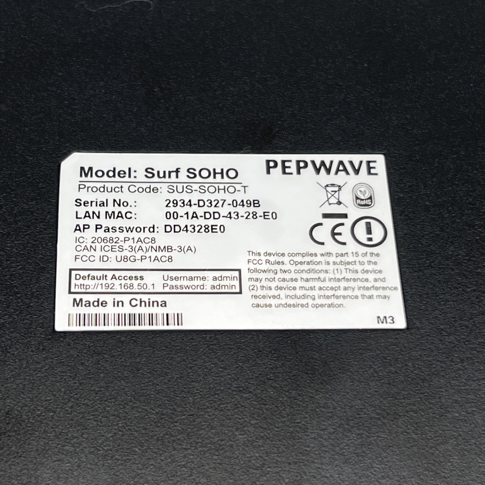 Peplink Pepwave Surf SOHO MK3 WiFi Router SUS-SOHO-T Dual-Band Professional