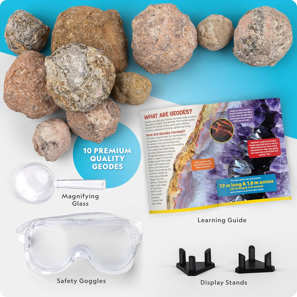 National Geographic Break Open 10 Premium Geodes – Includes Goggles & 2 Display