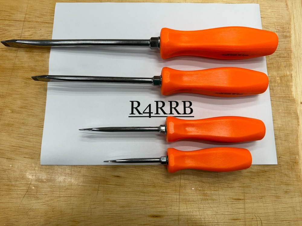 Snap-on Tools USA NEW 4pc ORANGE Hard Handle ALL FLAT HEAD Screwdriver SET