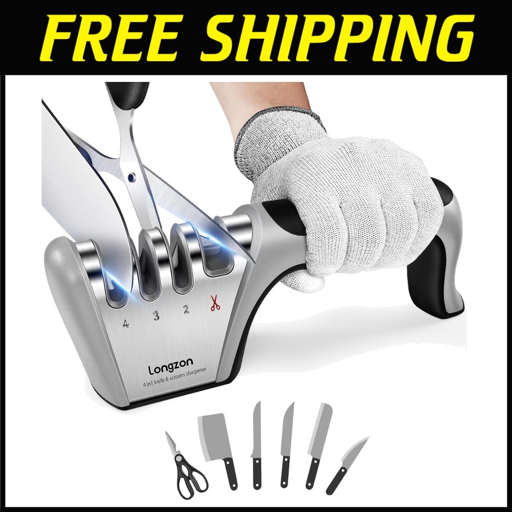 4-Stage Knife Sharpening System + Cut-Resistant Glove