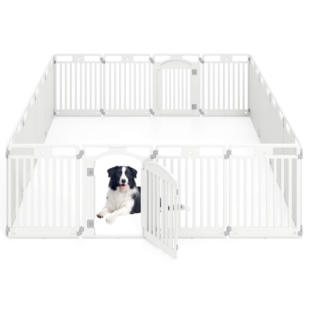 16-Panel 32” Tall Plastic Dog Panel w/ Securing Locking Door for Medium