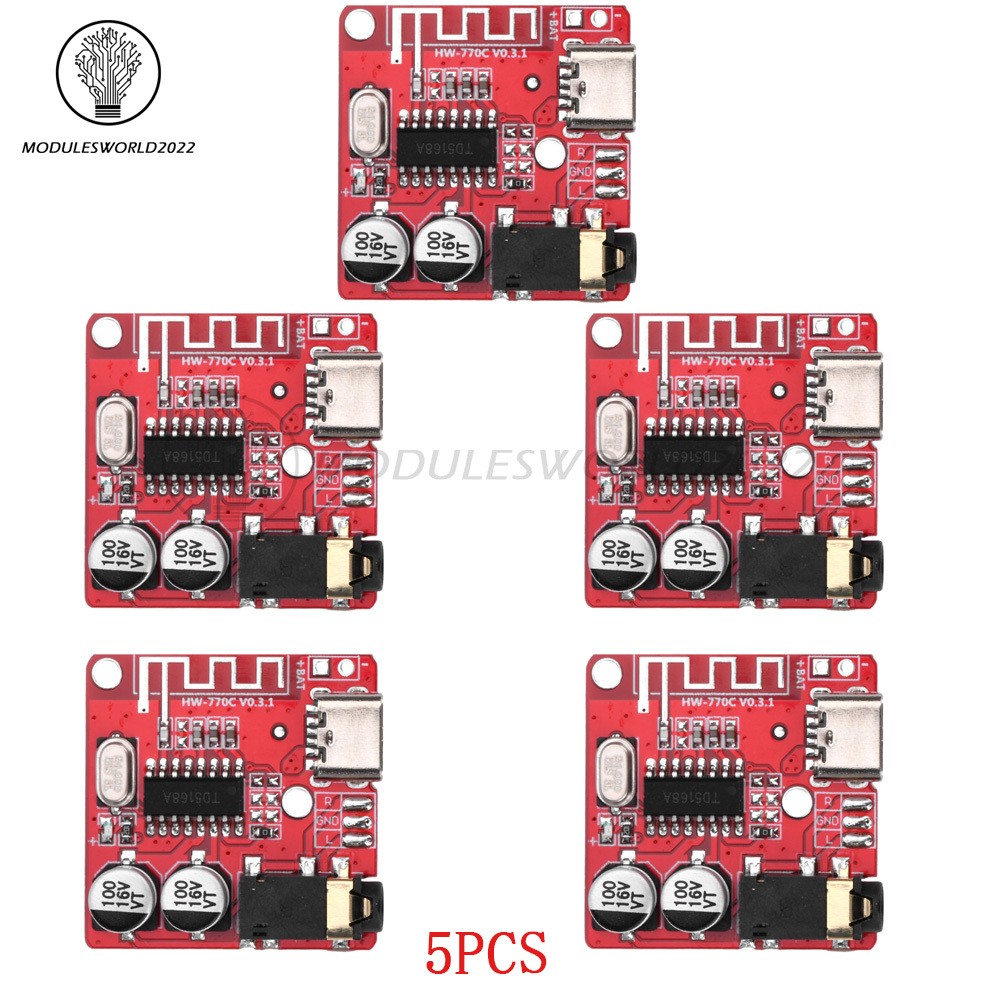 5pcs 3.7-5V Type-c Mini Bluetooth Audio Decoder Board MP3 Audio Receiver Module