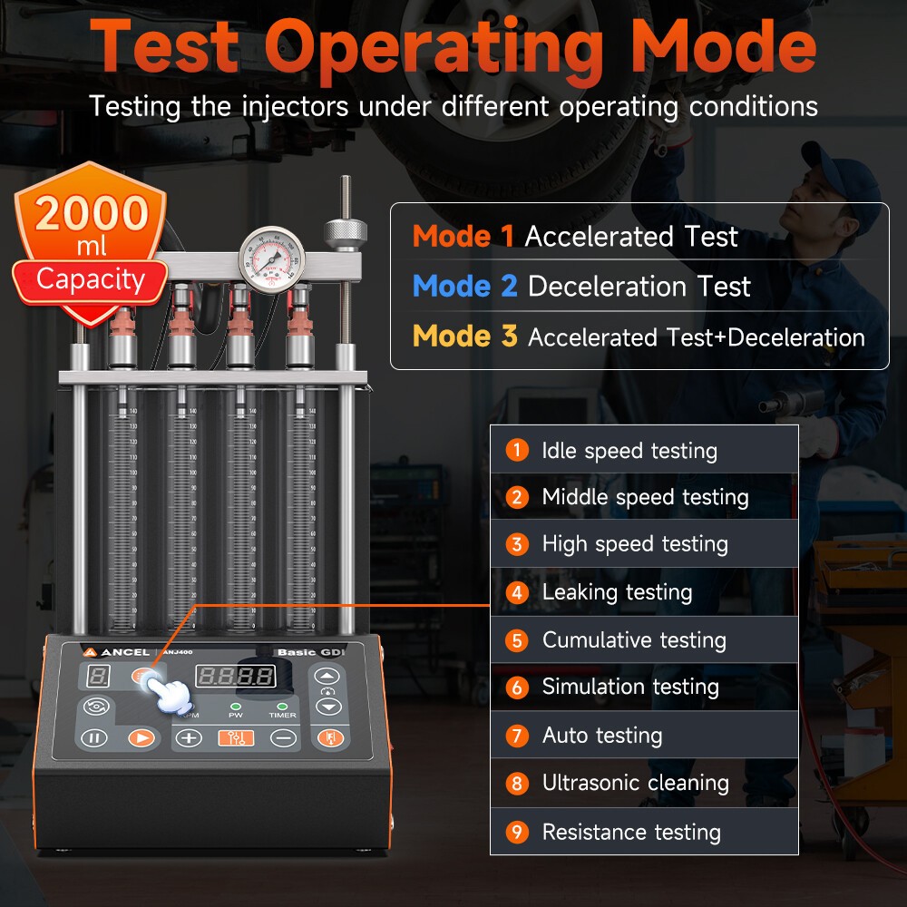 ANCEL Fuel Injector Cleaner Tester Low Resistance Injector Test Function ANJ400