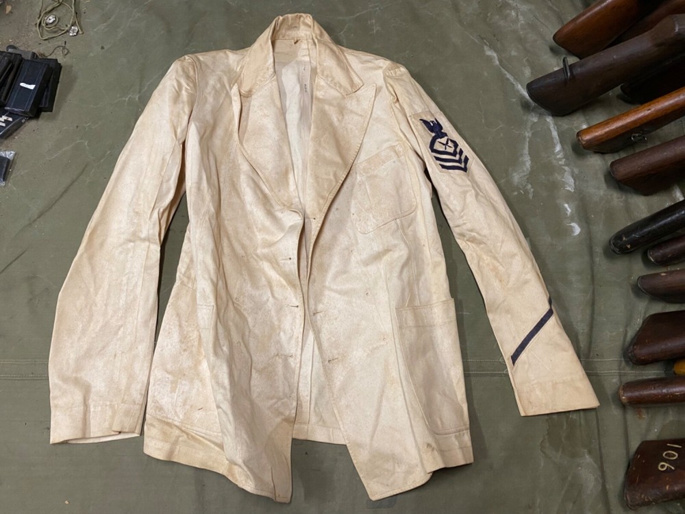 ORIGINAL WWII US NAVY CHIEF PETTY OFFICER CPO DRESS "WHITES"  JACKET-MEDIUM 4OR