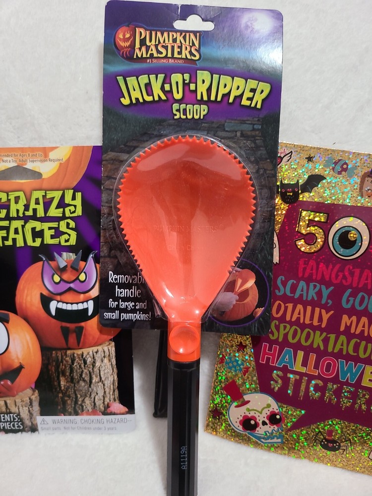 Bundle Halloween Pumpkin Faces , Pumpkin Carving Tool , stickers and Flash light