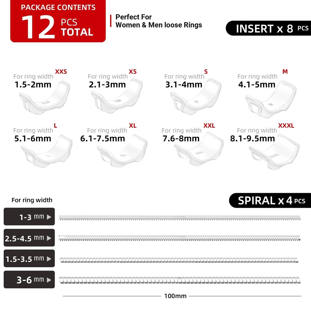 Omilly Ring Sizer Adjuster for Loose Rings - 12 Sizes, 2 Styles (Ring...