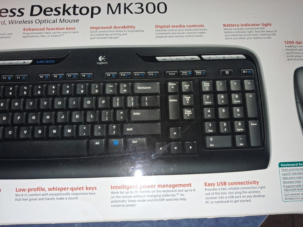 Logitech MK300 Wireless Desktop Keyboard Mouse Replacement, No Receiver New/Ope