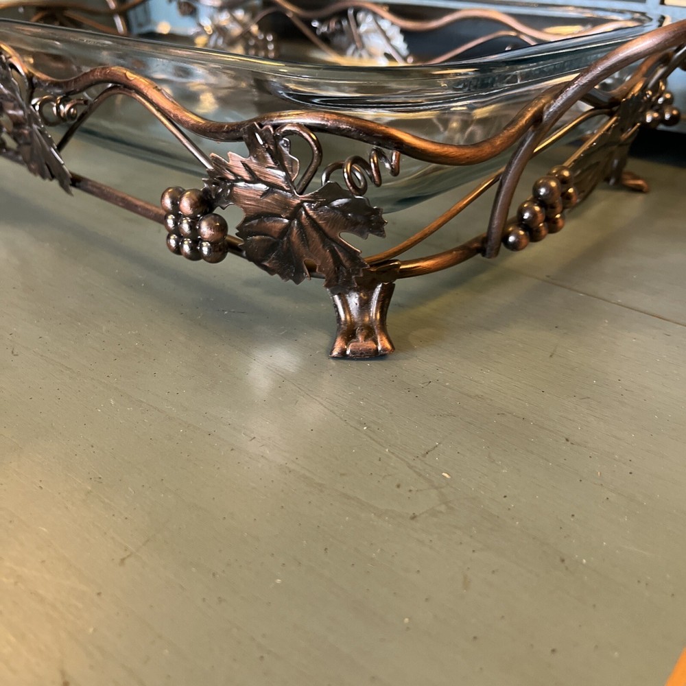 MARINEX Brazil, Glass & Copper Rectangular Buffet, Casserole Dish Serving Tray