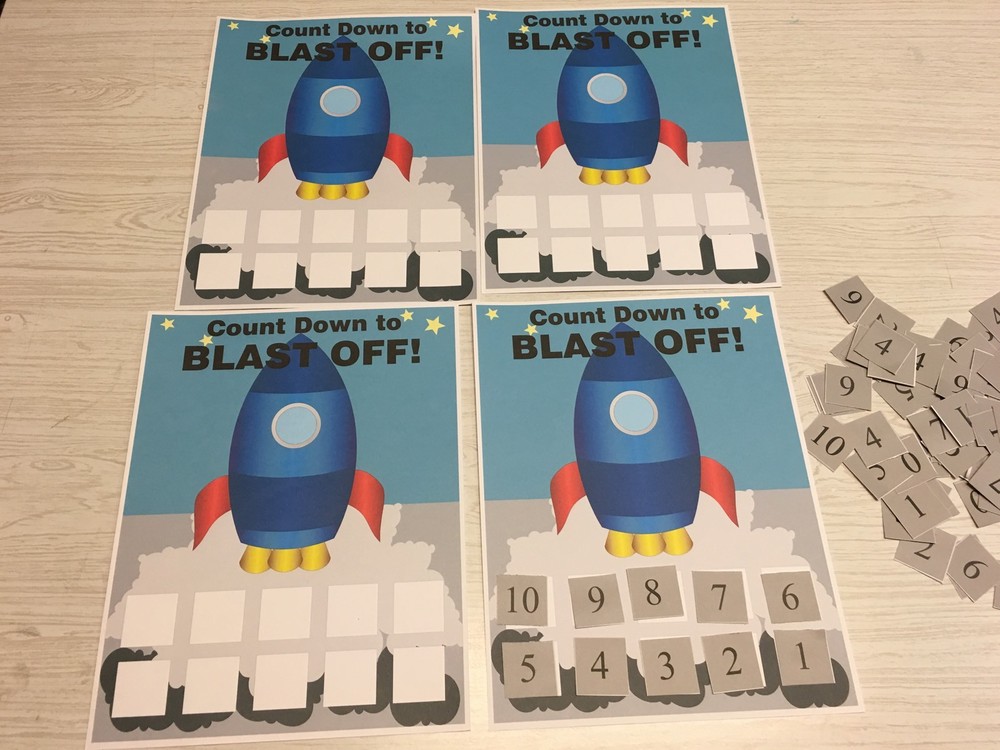 Count Down to Blast-off Game - Learning Center- Math Mats MATS - Laminated Mats