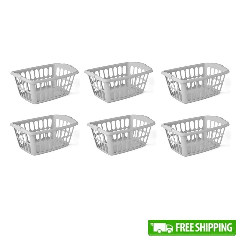 1.5 Bushel Rectangular Plastic Laundry Basket 6 Pack Easy Carry Ventilated New