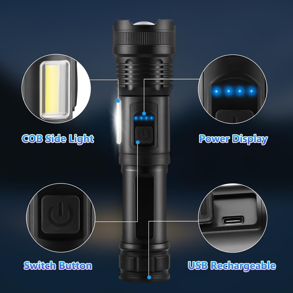 7Mode Flashlights High Lumens Rechargeable, 3Pack Tactical Flashlight High Po...