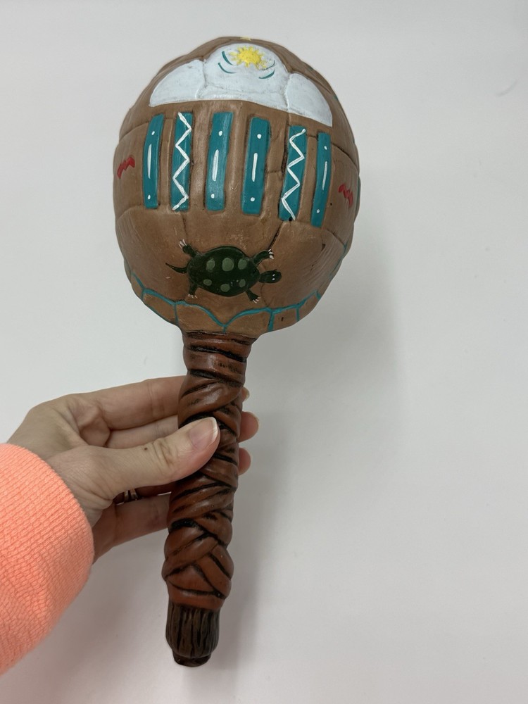 Ceramic Native American Design Turtle Rattle Hand Painted Decor Unique