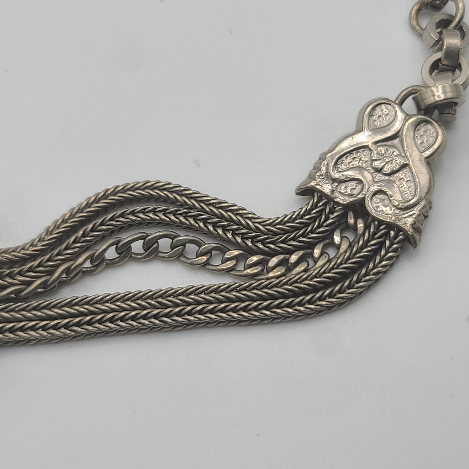 Vintage Slider Watch Chain Fob Gold Stone Fringe Silver Tone HEAVY NICE