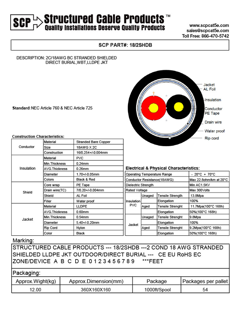 Direct Burial Shielded Wire 18/2 Alarm Security Flow Sensor Data Low Voltage