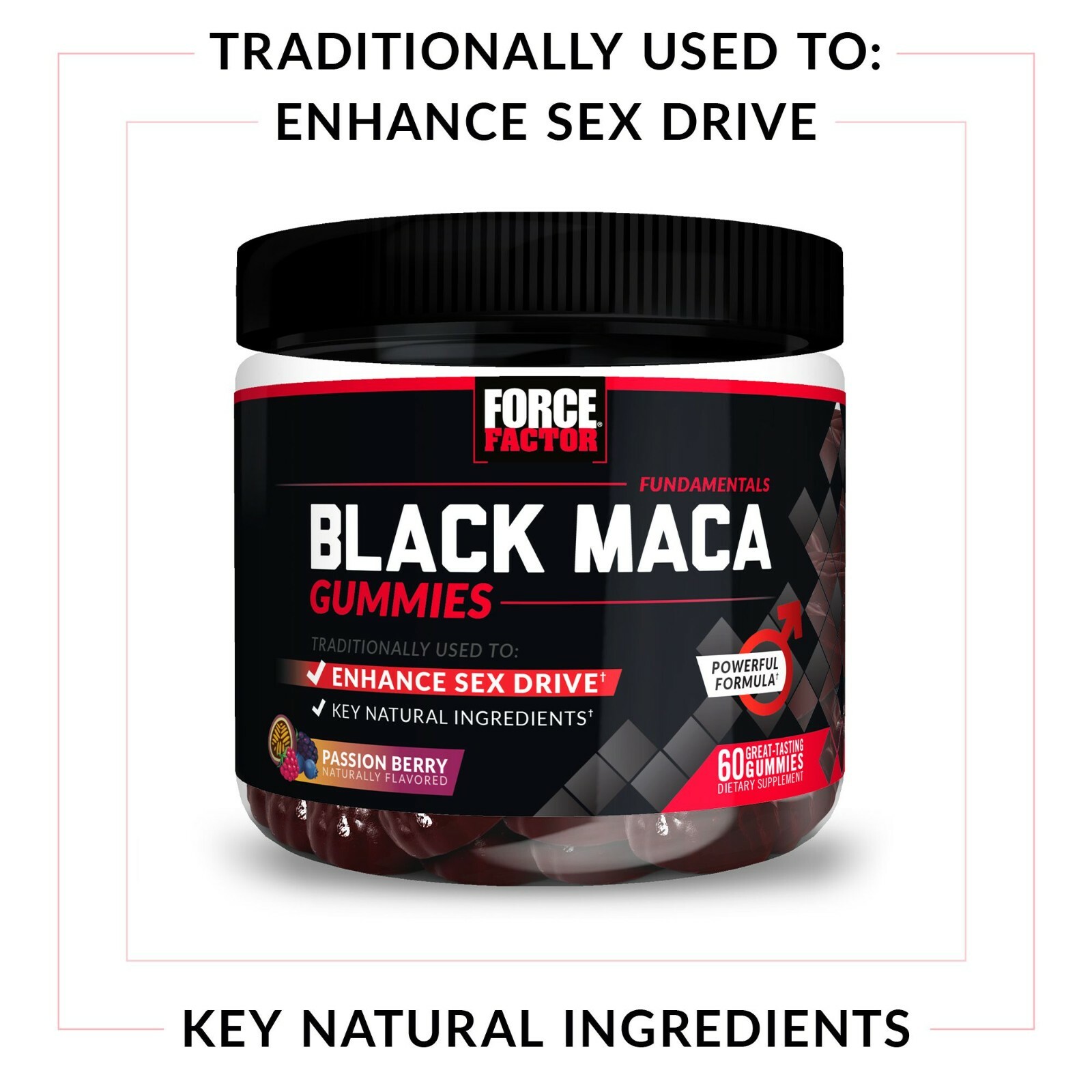 Force Factor Black Maca Gummies, 400mg, Enhance Sex Drive, Passion Berry Flavor