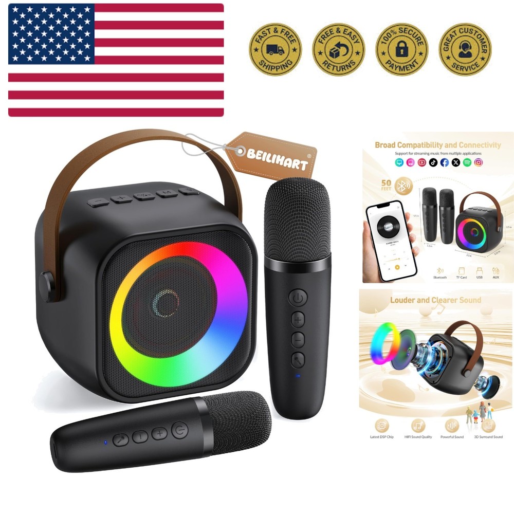 Mini Karaoke Machine, Portable Bluetooth Karaoke Speaker with 2 Wireless Micr...