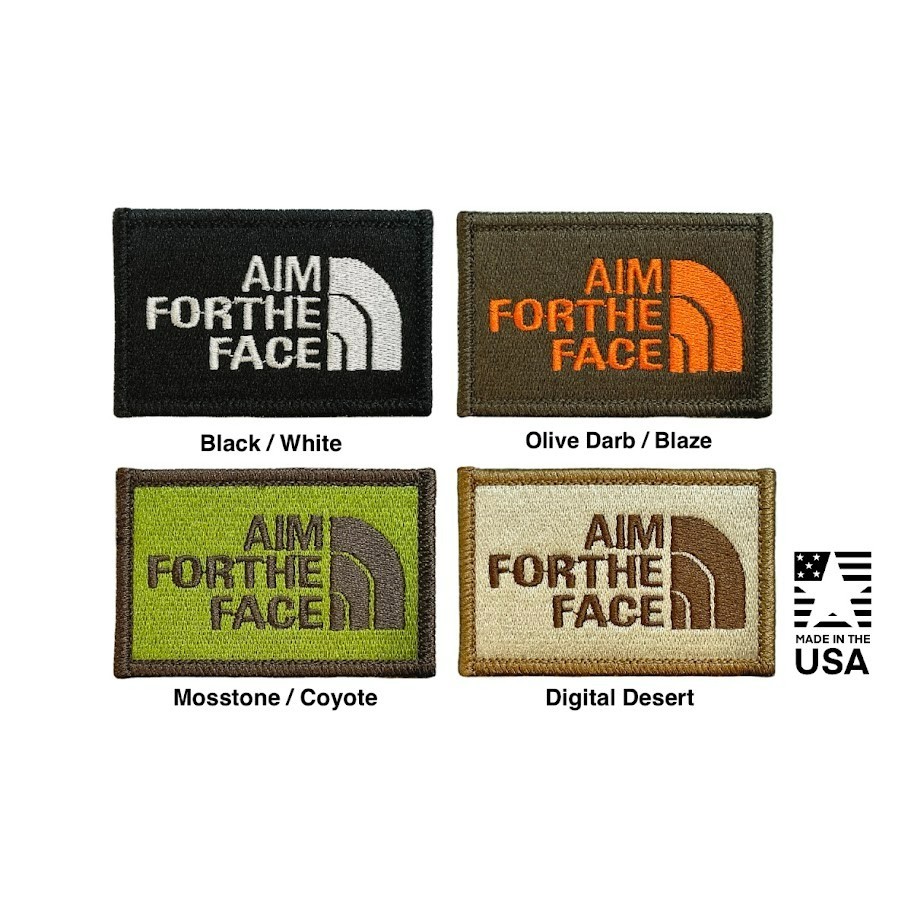 Aim for the Face Embroidered Morale Patch - Hook Backing 2x3 Made in USA