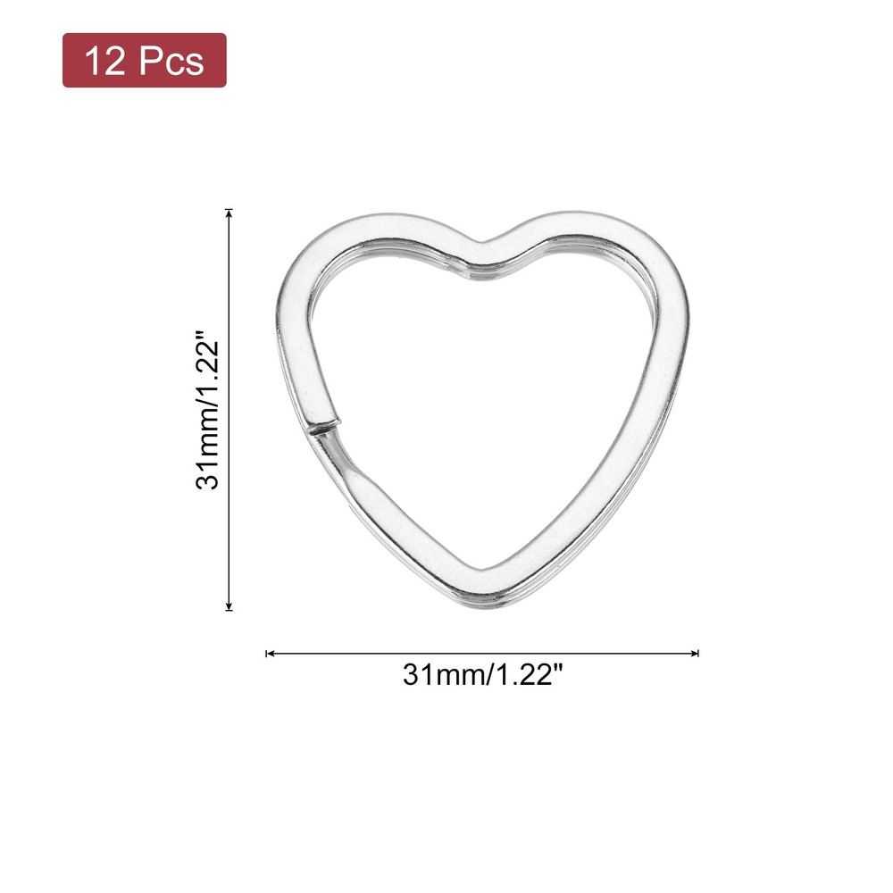 12Pcs Flat Key Ring, Creative Heart Shape Ring Silver Tone Metal Hoop Loop