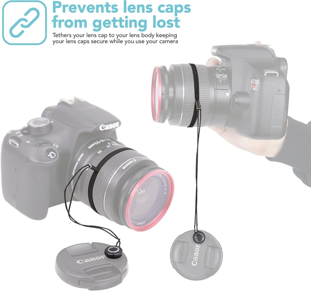 3X Camera Lens Cap Leash with Elastic String, Compatible with Universal DSLR SLR